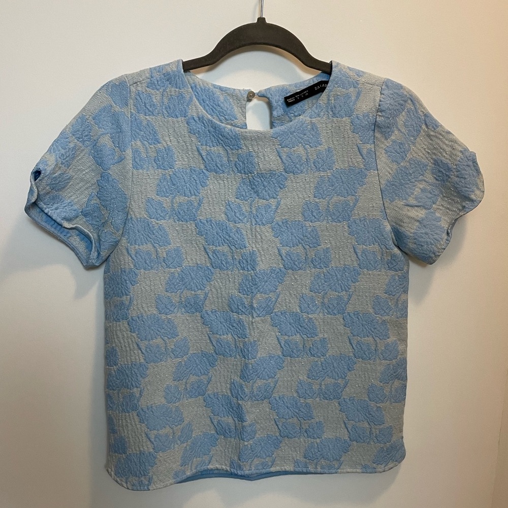 Zara Jacquard Short Sleeved Top, Size Small